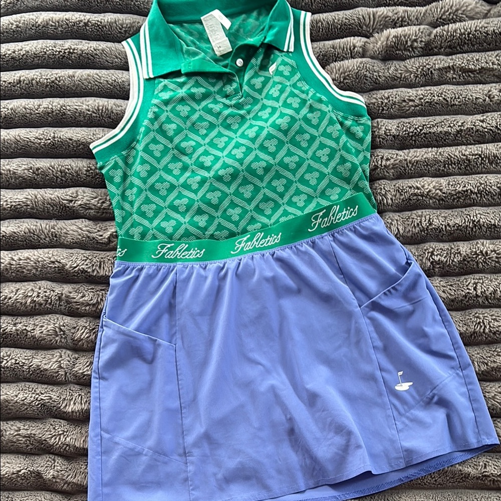 Fabletics Green and Blue Sleeveless Golf Outfit (Skort and Polo)